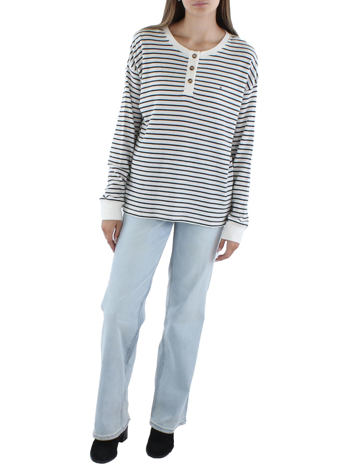 Womens Striped Crewneck Henley